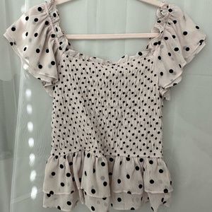 By the River : Polka Dot Flounce Blouse Size M